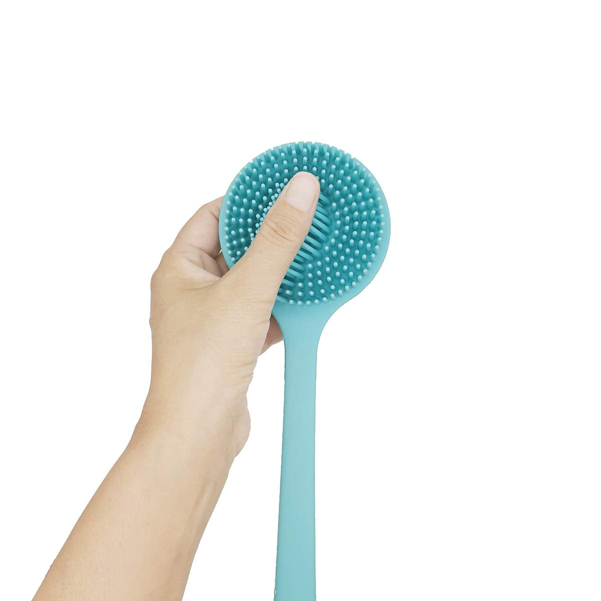 Soft Silicone Back Scrubber Shower Bath Body Brush with Long Handle (Blue)