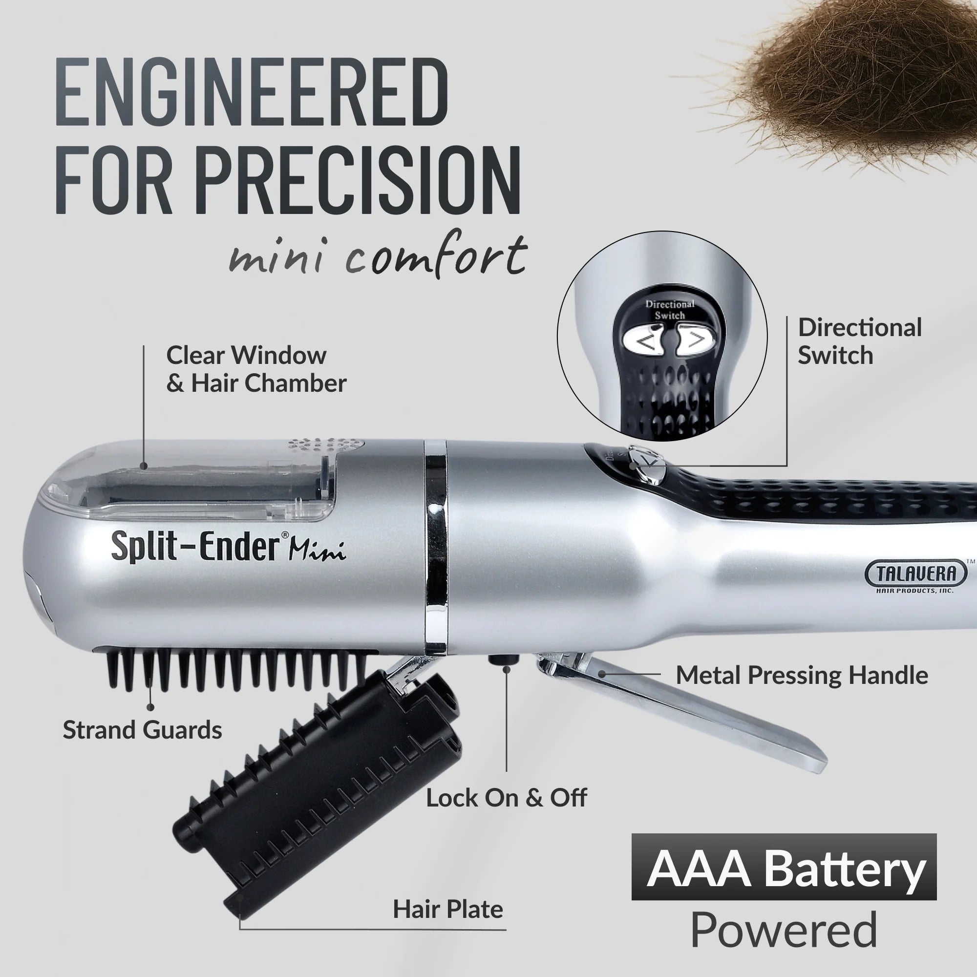 Mini - Split End Hair Remover for Damaged Hair, Fix Broken Brittle Straight Curly Frizzy Beauty Styling Tool - Silver