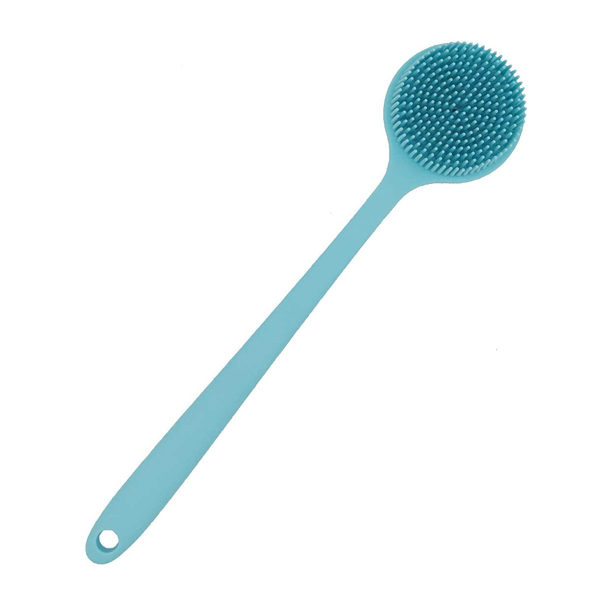 Soft Silicone Back Scrubber Shower Bath Body Brush with Long Handle (Blue)