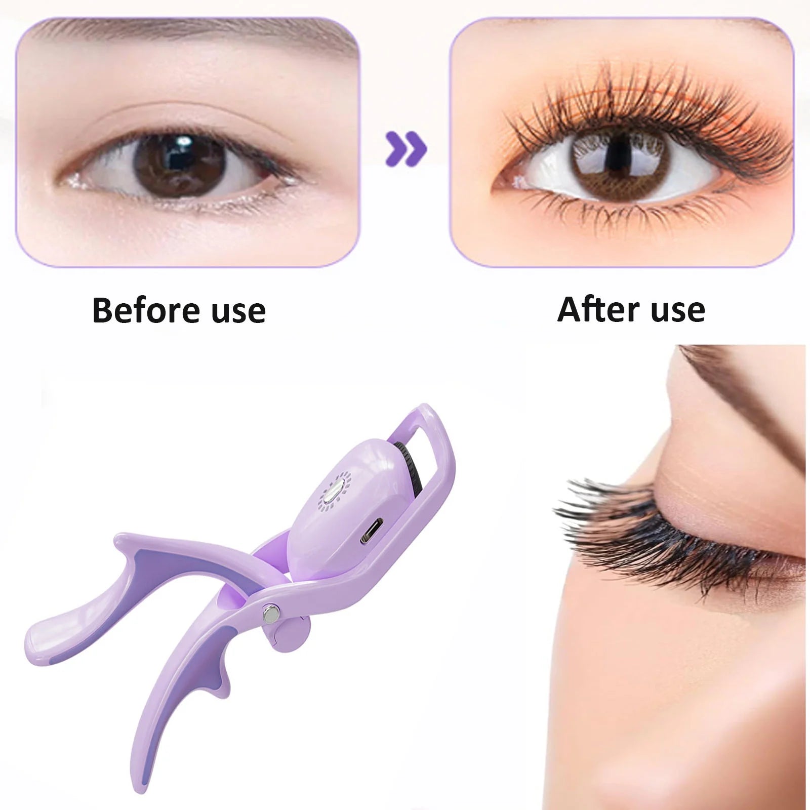 Rechargeable Heated Eyelash Curler, Fast 5S Heat Up, 24 Hours Long Lasting, Temperature Control, Safe Anti-Burn , Quick Natural Curling Purple Plastic