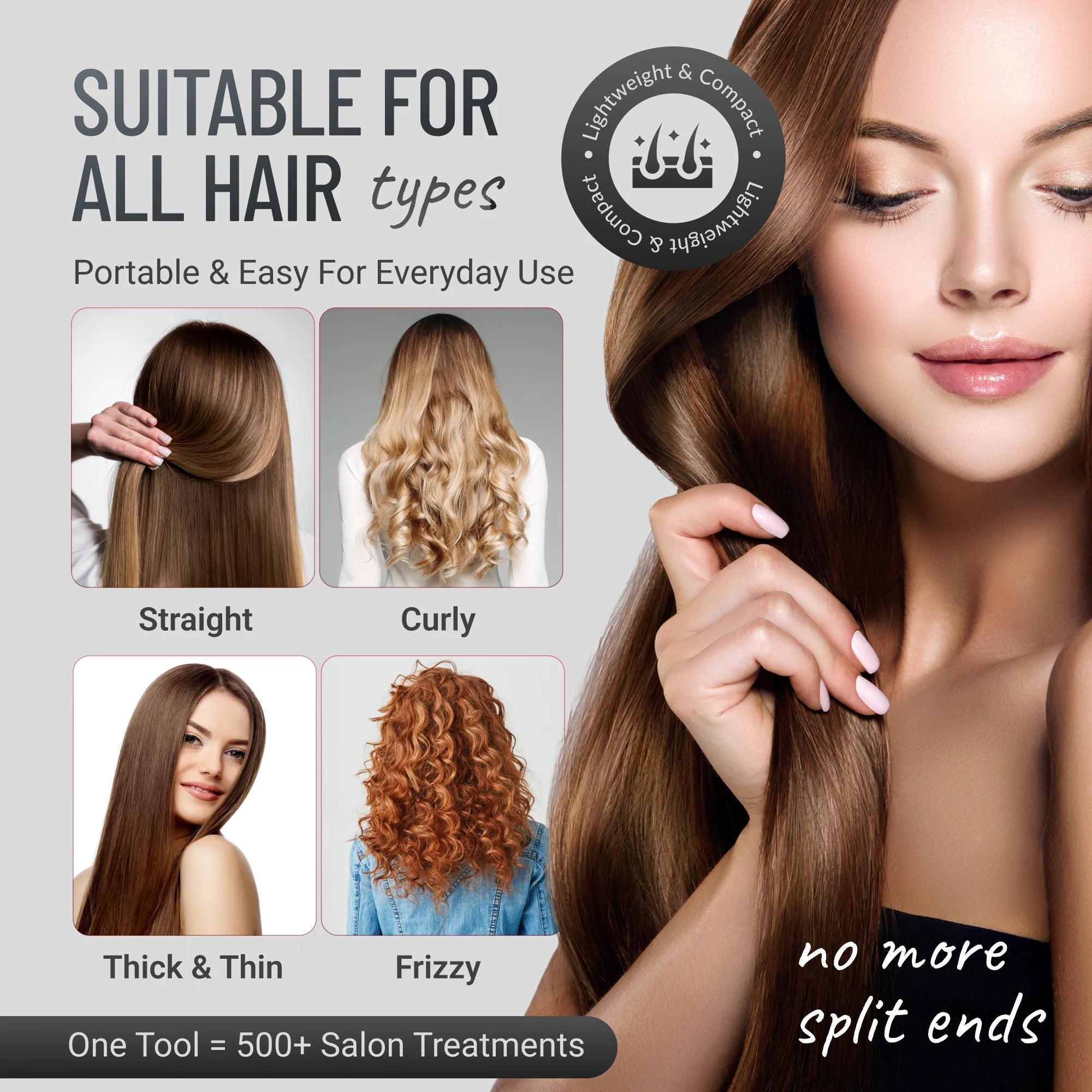 Mini - Split End Hair Remover for Damaged Hair, Fix Broken Brittle Straight Curly Frizzy Beauty Styling Tool - Silver