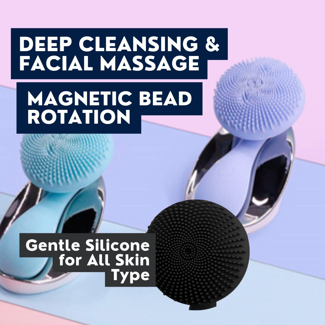 Tara Sonic Facial Cleansing Brush | Silicone Face Scrubber | Soft and Smooth Bristles Removes Dead Skin Cells and Makeup | for All Skin Types - Black