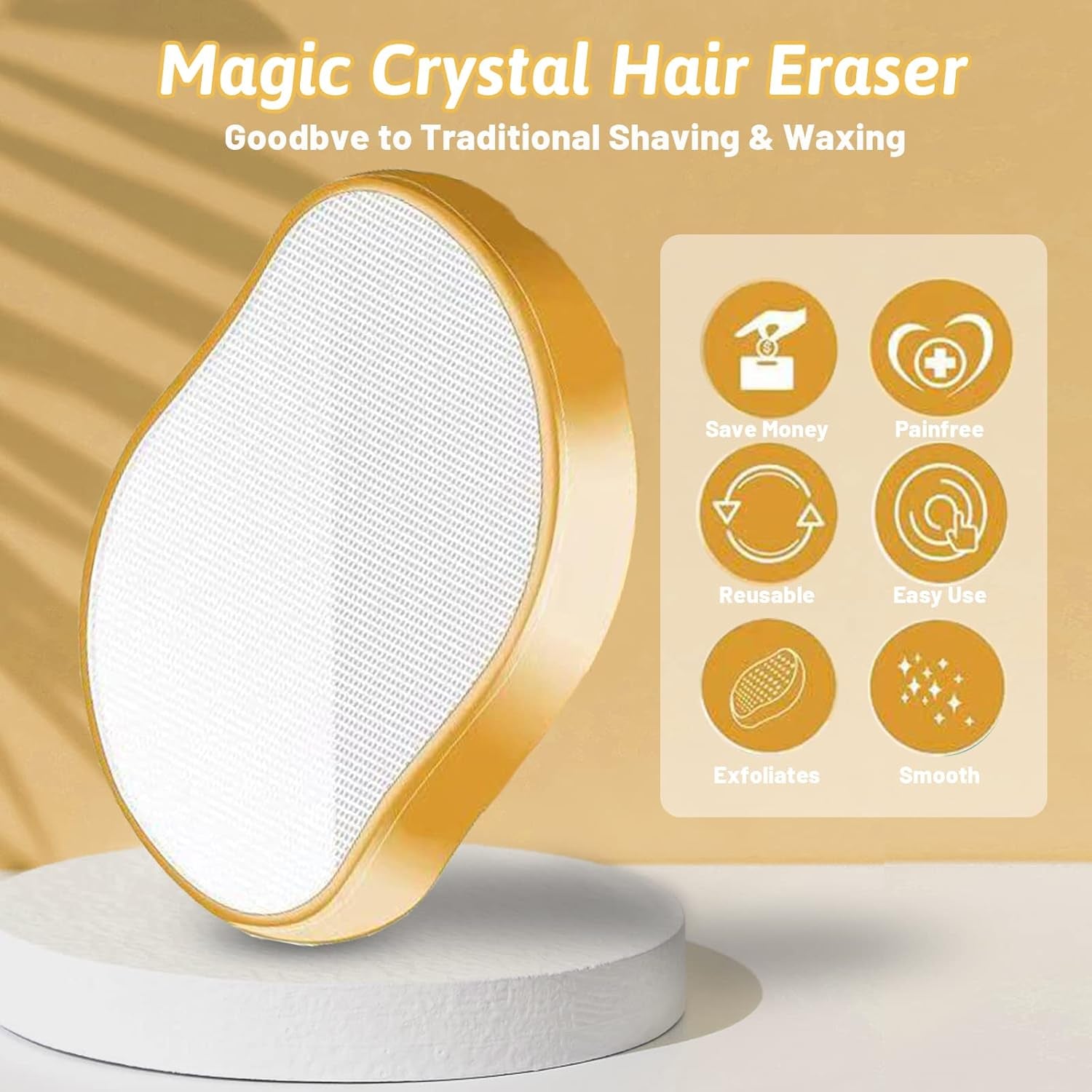 Crystal Hair Eraser - Magic Hair Remover for Women & Men, Painless Exfoliation for Arms, Legs & Back, Portable & Reusable (Gold)
