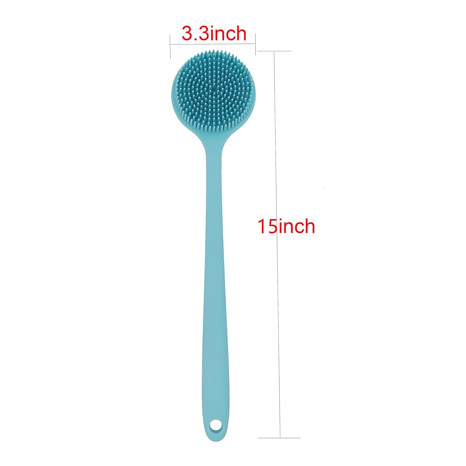 Soft Silicone Back Scrubber Shower Bath Body Brush with Long Handle (Blue)