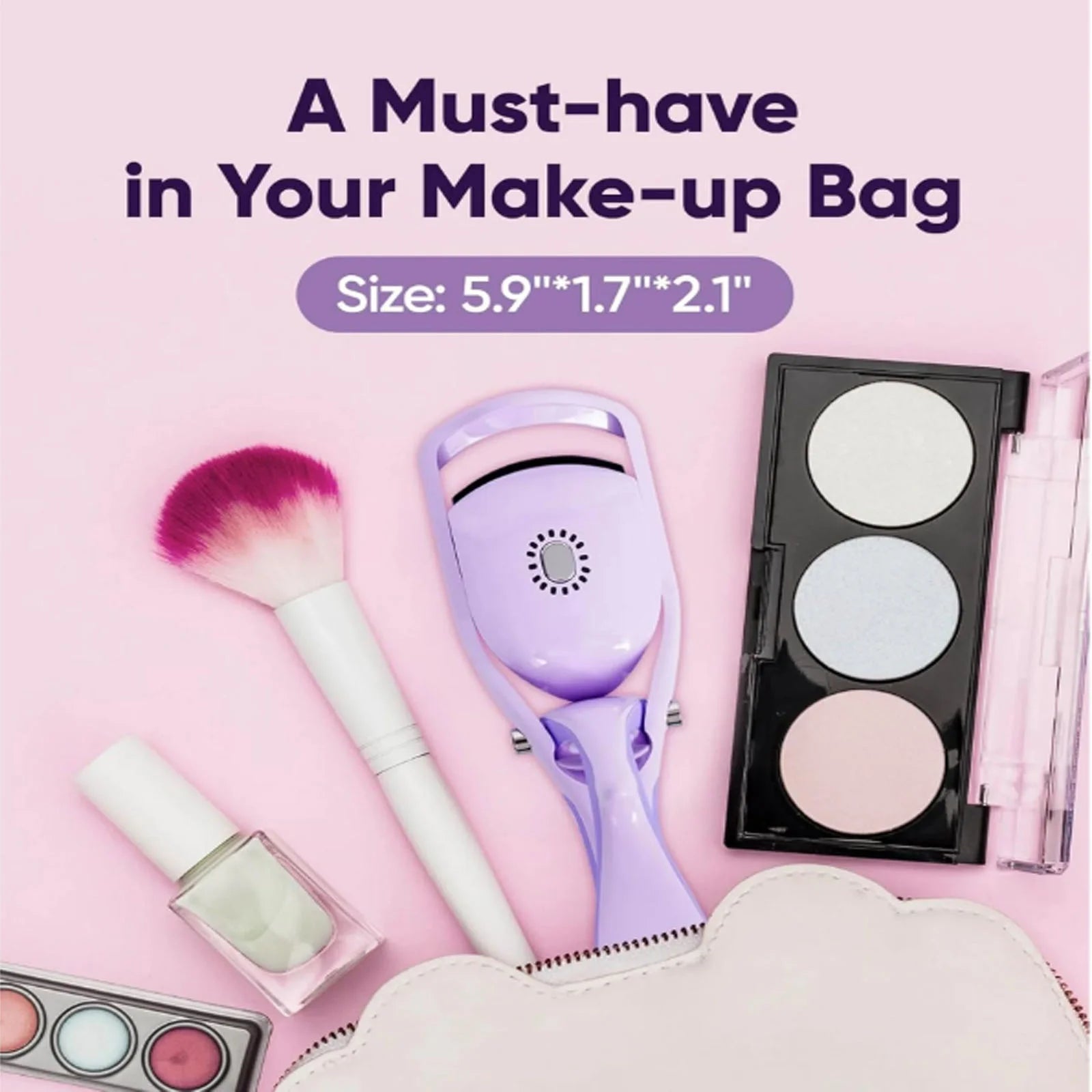 Rechargeable Heated Eyelash Curler, Fast 5S Heat Up, 24 Hours Long Lasting, Temperature Control, Safe Anti-Burn , Quick Natural Curling Purple Plastic