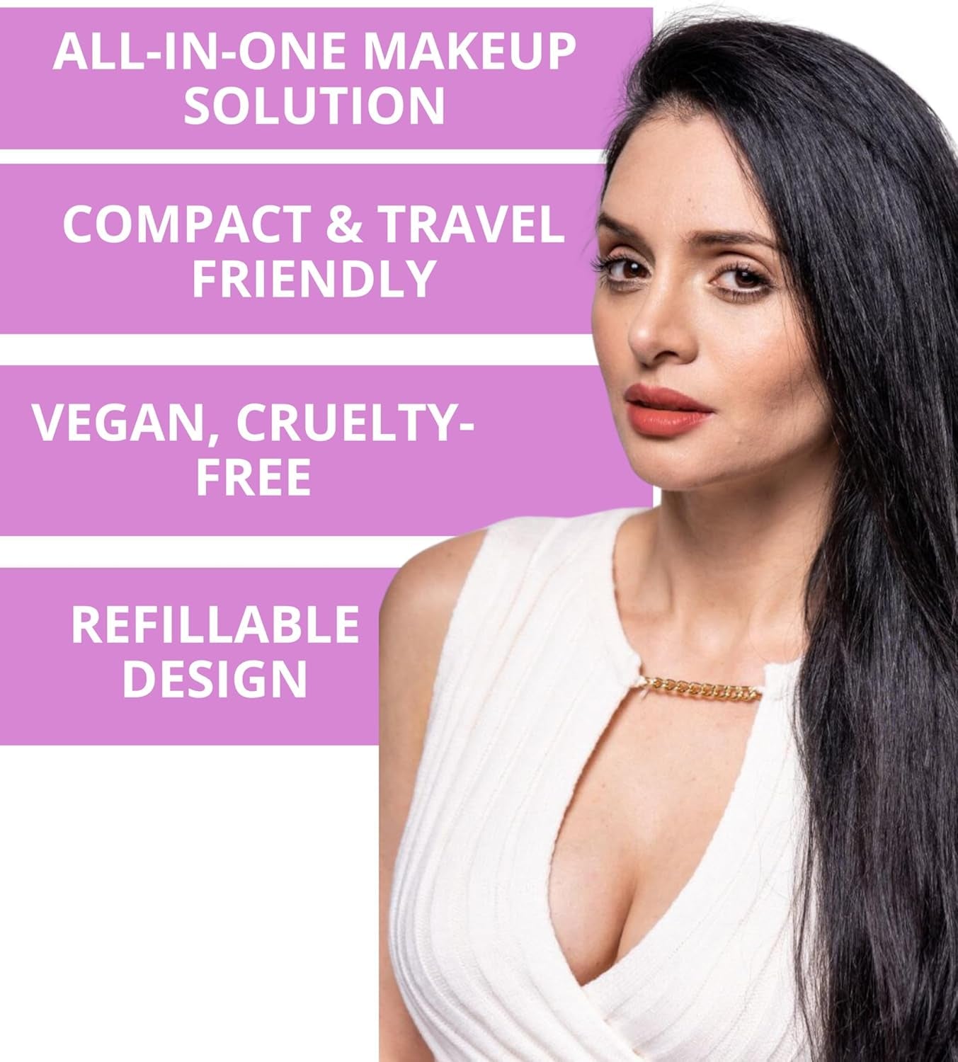 - 4 in 1 Makeup Touch up Pen with Brown Mauve Lip Liner, Black Eyeliner, Dark Brown Eyebrow Pencil, and Champagne Gold Highlighter, Compact Beauty Pen, Smudge Proof, Vegan, Cruelty-Free