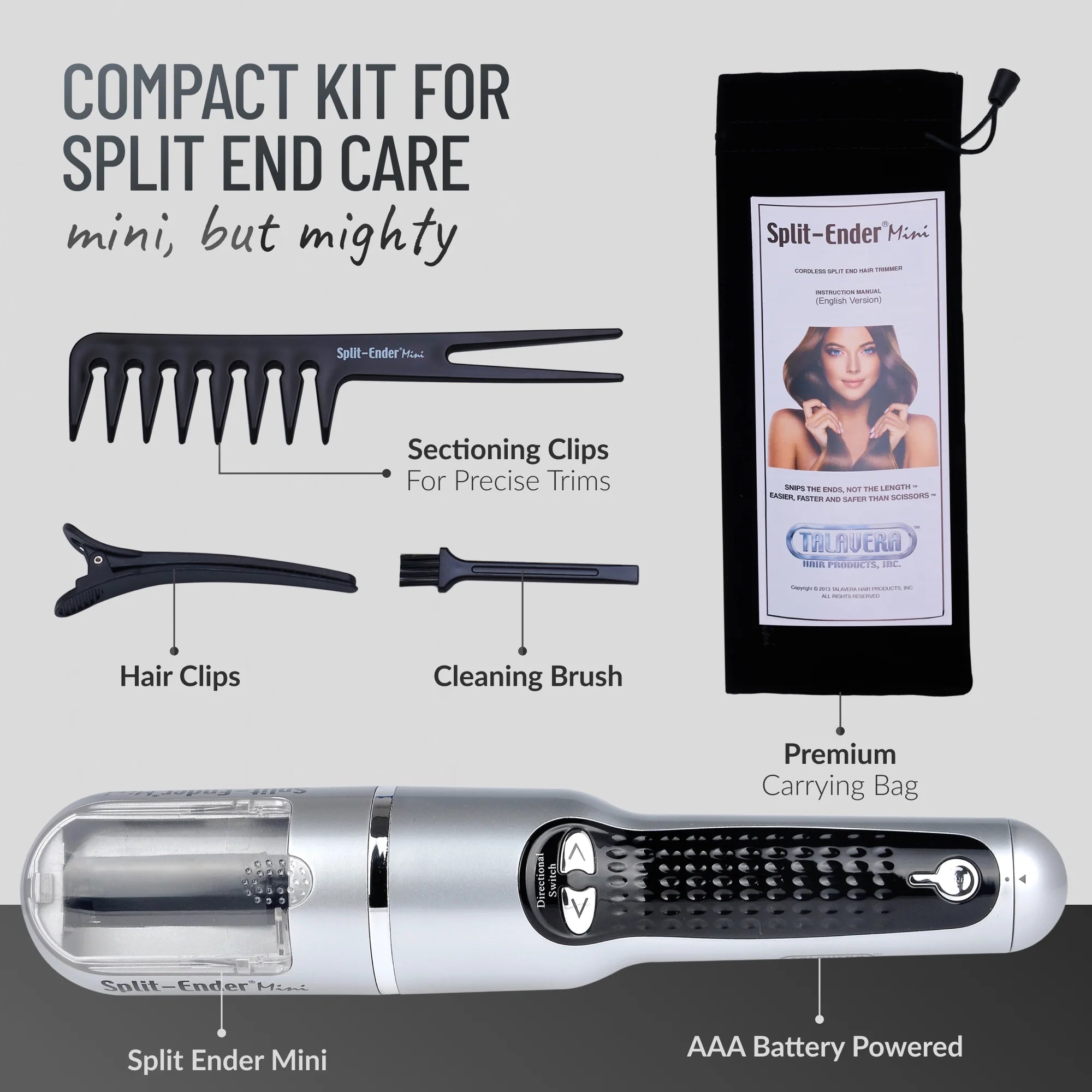 Mini - Split End Hair Remover for Damaged Hair, Fix Broken Brittle Straight Curly Frizzy Beauty Styling Tool - Silver