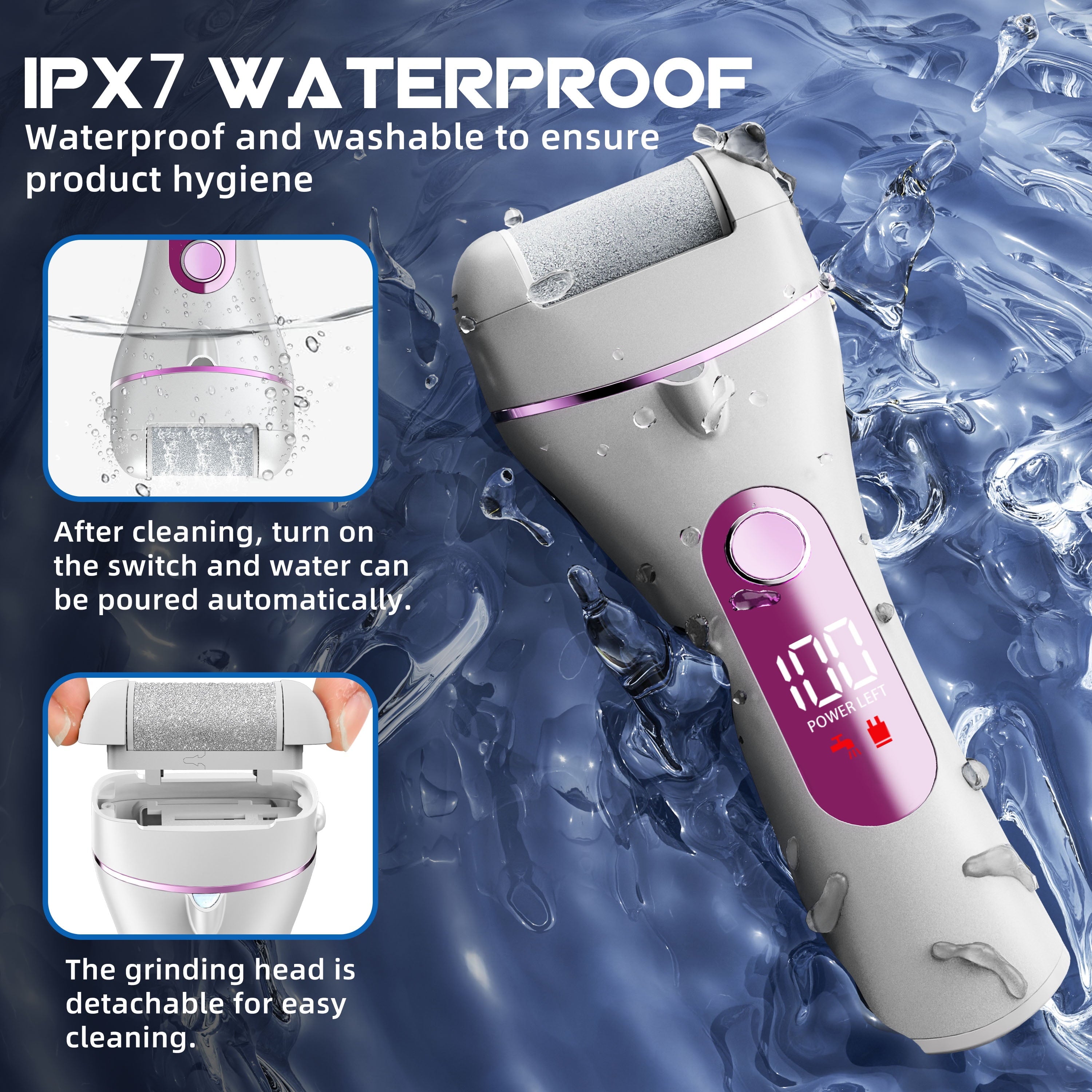 Electric Callus Remover for Feet, Portable Foot File with 18-In-1 Kit, Waterproof, 3 Roller Heads, 2 Speeds