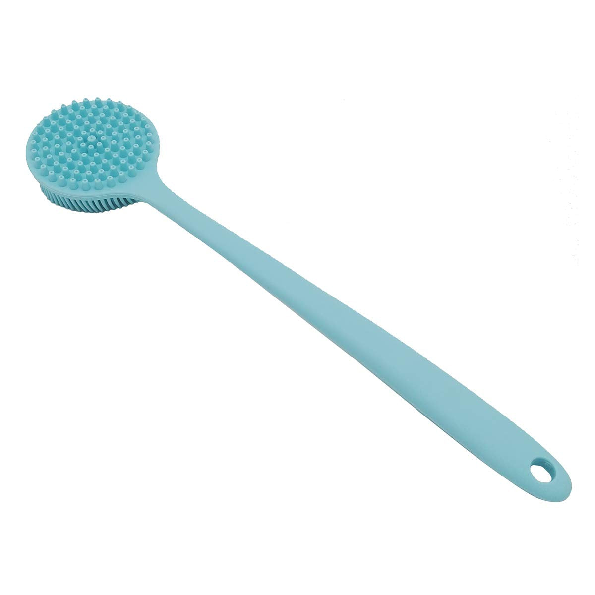Soft Silicone Back Scrubber Shower Bath Body Brush with Long Handle (Blue)