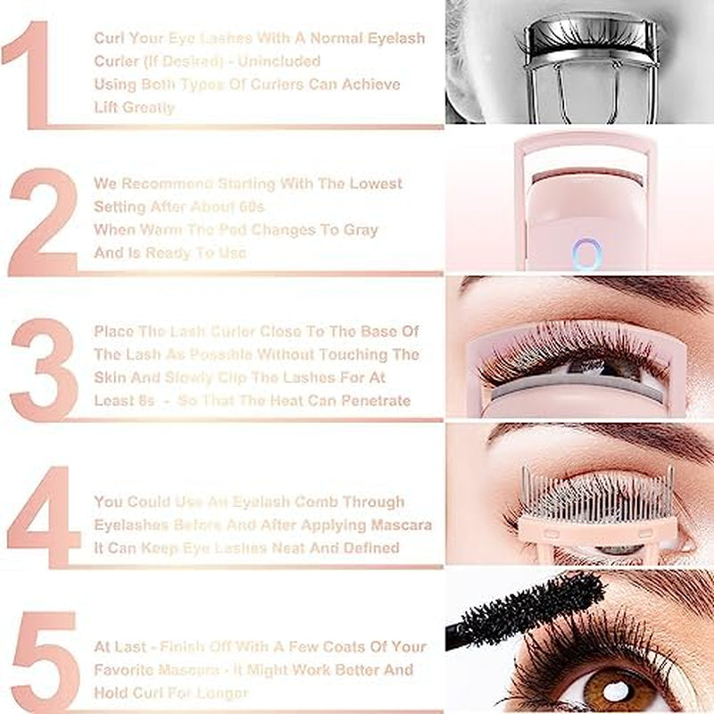 Heated Eyelash Curlers Electric Eye Lash Curler with Mascara or False Eyelash Makeup Comb - Three Heating Modes Create Eye Opening & Lifted and Natural Lashes