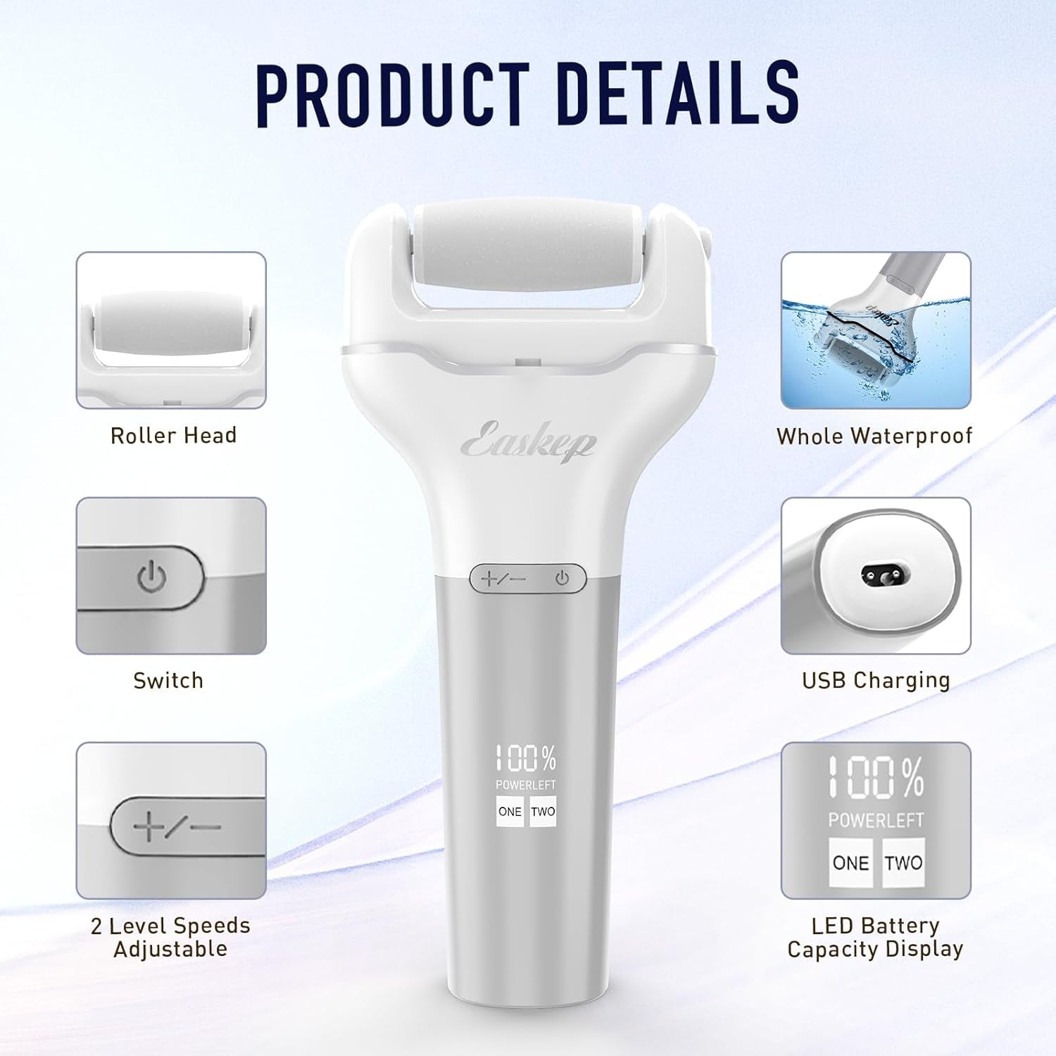Electric Foot Callus Remover Rechargeable Portable Electronic Foot File Pedicure Tools, Waterproof 16 in 1 Callus Remover Kit, Professional Pedicure Kit for Dead Hard Cracked Dry Skin (Silver)