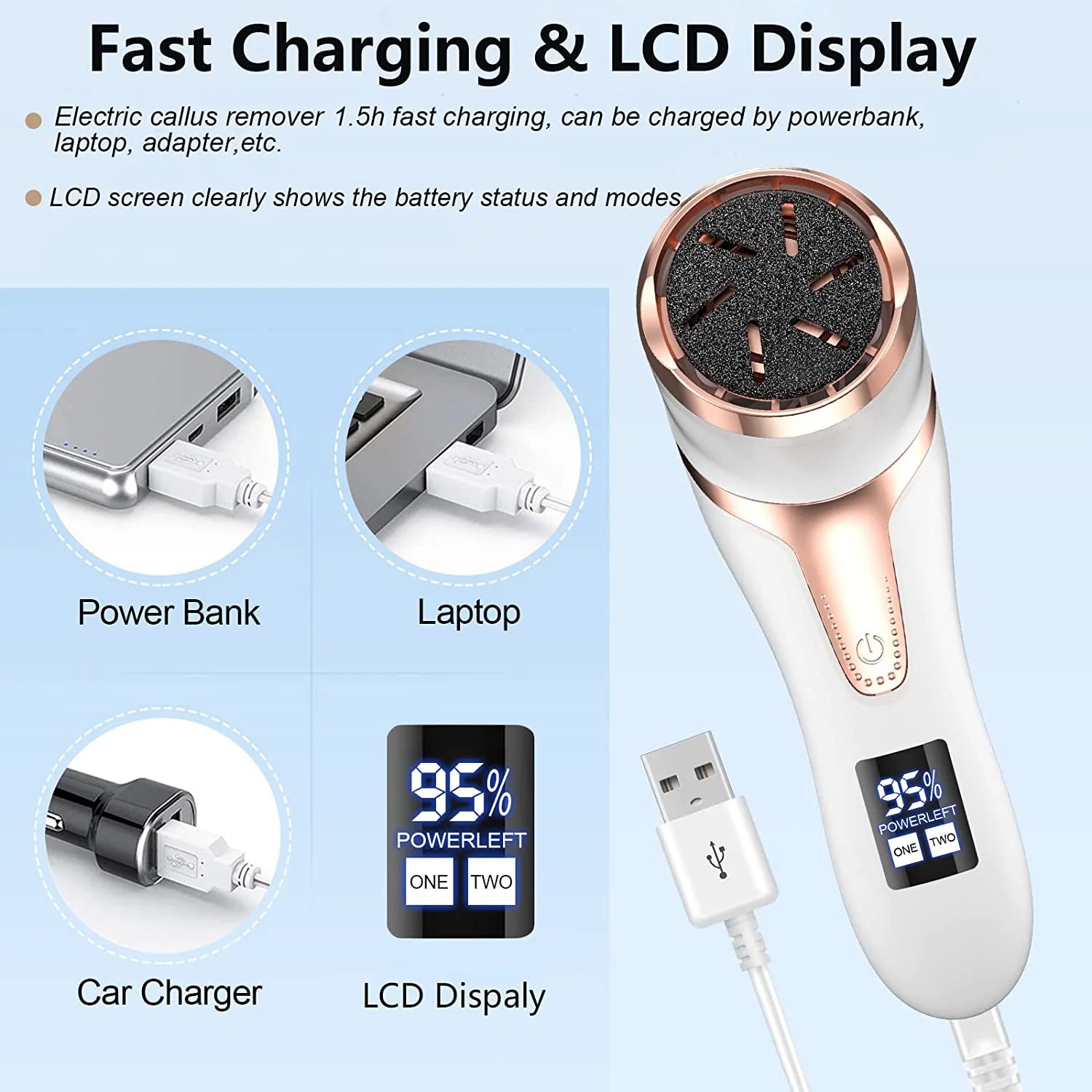 Electric Foot Callus Remover with Vacuum Cleaner, Rechargeable Foot File Dead Skin Remover with 2 Speed, 3 Grinding Head, LCD Display, Professional Kit for Foot Care White