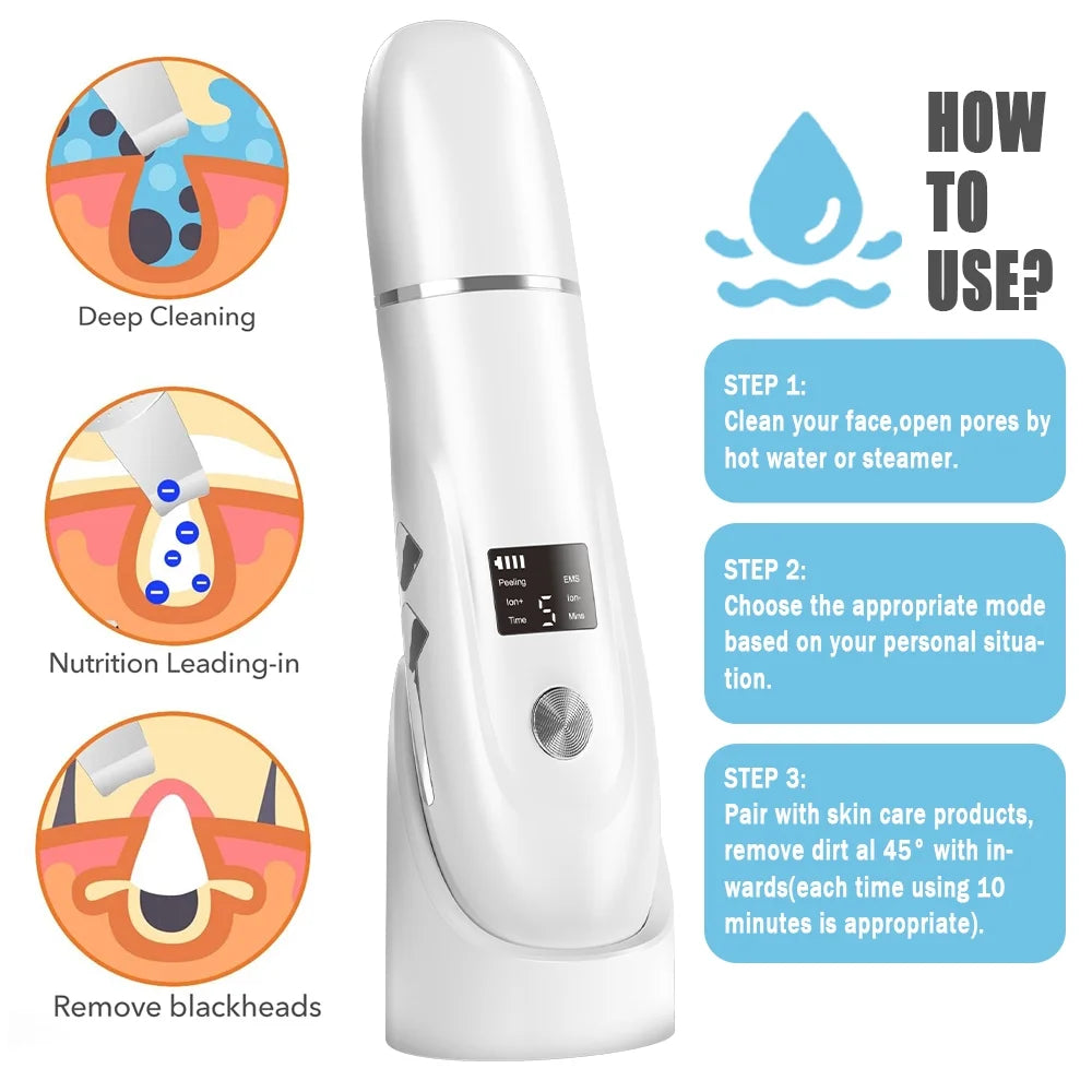 Skin Scrubber Ultrasonic Face Spatula Black Head Remover 4-In-1 for Deep Cleansing and Pore Extraction Face Tool Skin Care Women Gift
