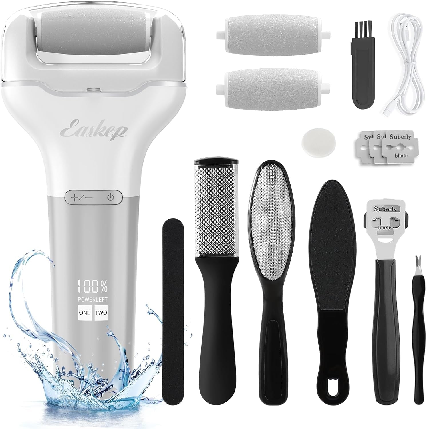 Electric Foot Callus Remover  Rechargeable Portable Electronic Foot File Pedicure Tools, Waterproof 16 in 1 Callus Remover Kit, Professional Pedicure Kit for Dead Hard Cracked Dry Skin (Silver)
