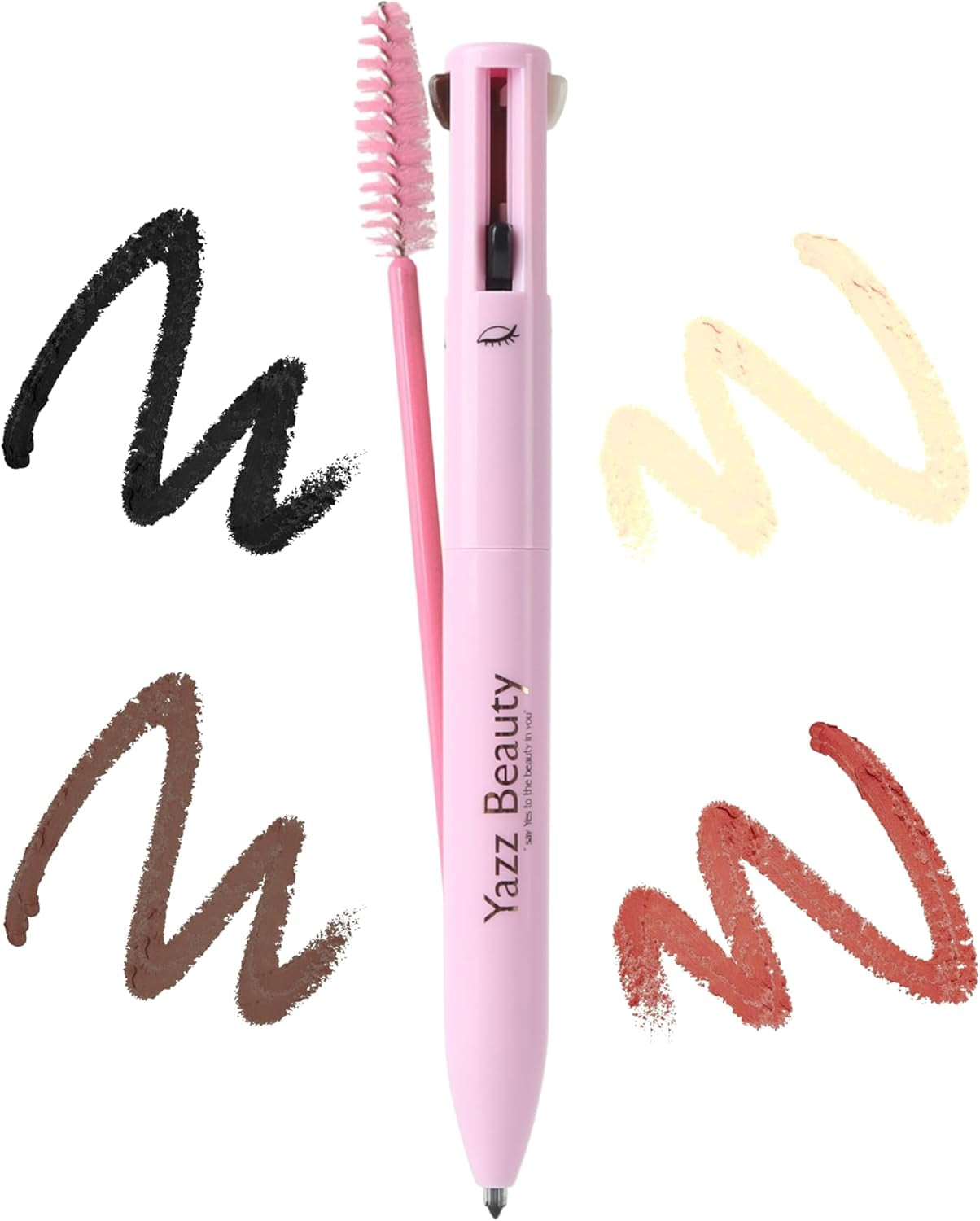 - 4 in 1 Makeup Touch up Pen with Brown Mauve Lip Liner, Black Eyeliner, Dark Brown Eyebrow Pencil, and Champagne Gold Highlighter, Compact Beauty Pen, Smudge Proof, Vegan, Cruelty-Free