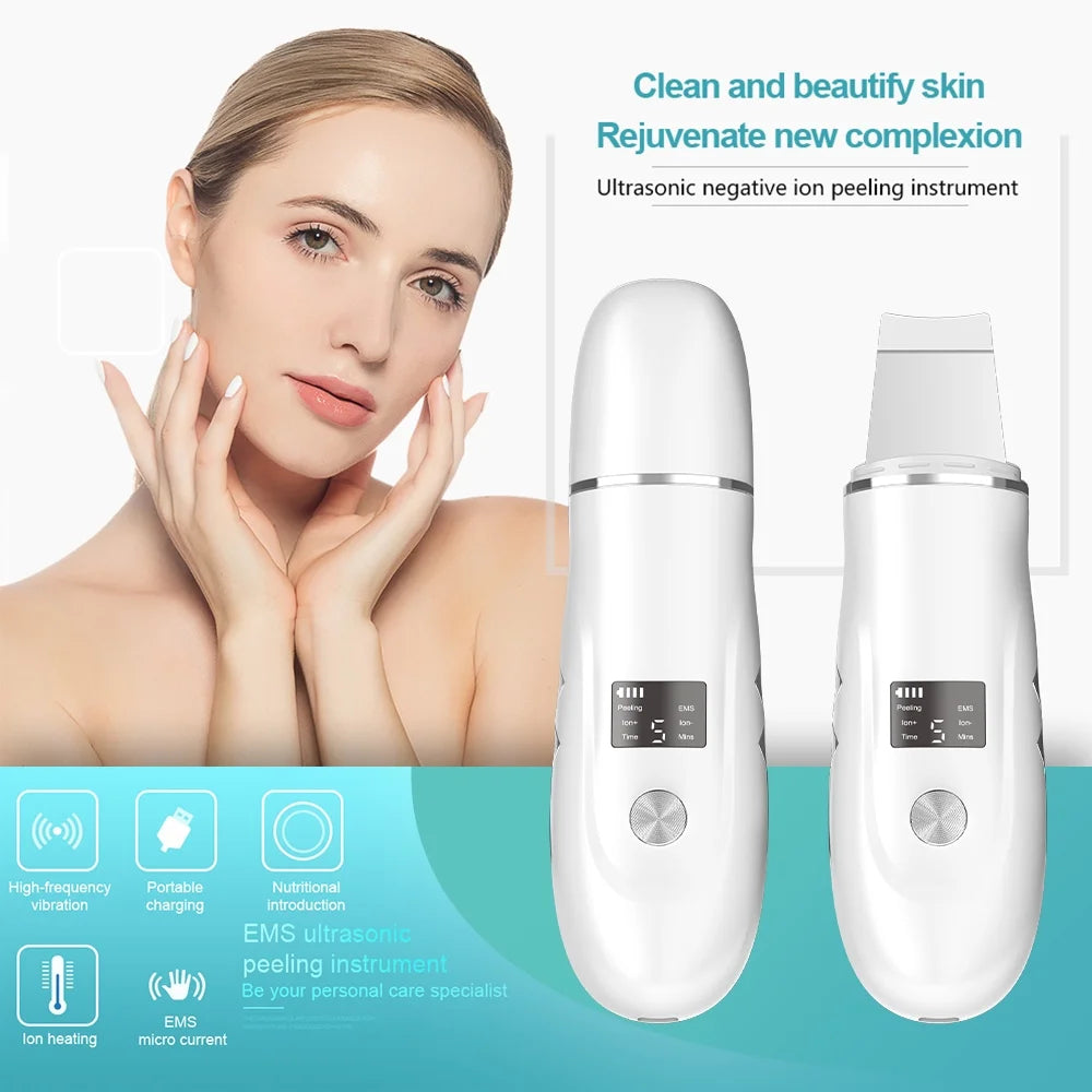 Skin Scrubber Ultrasonic Face Spatula Black Head Remover 4-In-1 for Deep Cleansing and Pore Extraction Face Tool Skin Care Women Gift