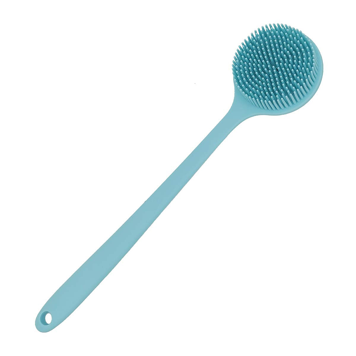 Soft Silicone Back Scrubber Shower Bath Body Brush with Long Handle (Blue)