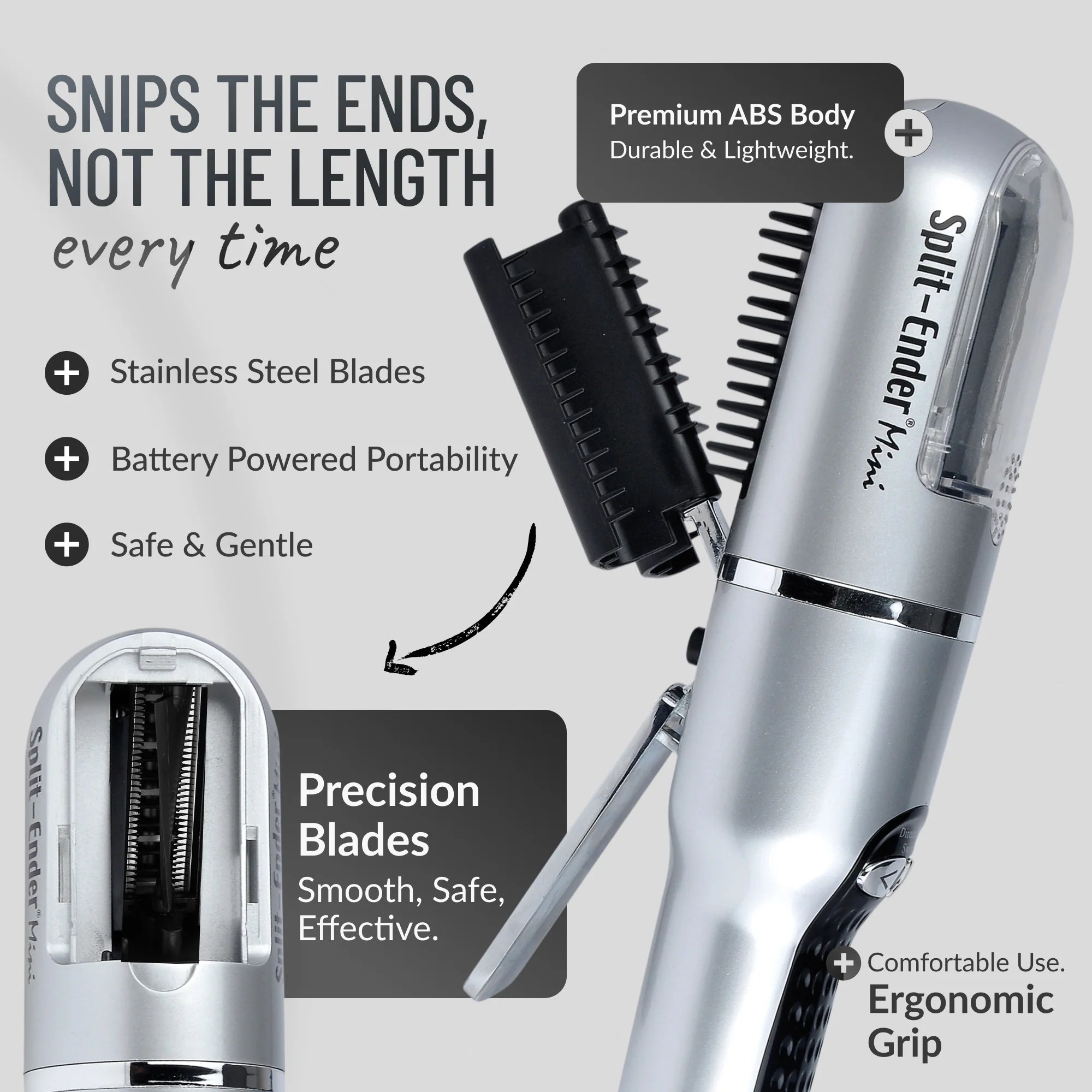 Mini - Split End Hair Remover for Damaged Hair, Fix Broken Brittle Straight Curly Frizzy Beauty Styling Tool - Silver