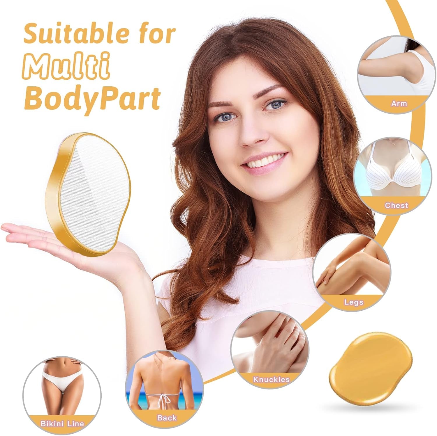Crystal Hair Eraser - Magic Hair Remover for Women & Men, Painless Exfoliation for Arms, Legs & Back, Portable & Reusable (Gold)
