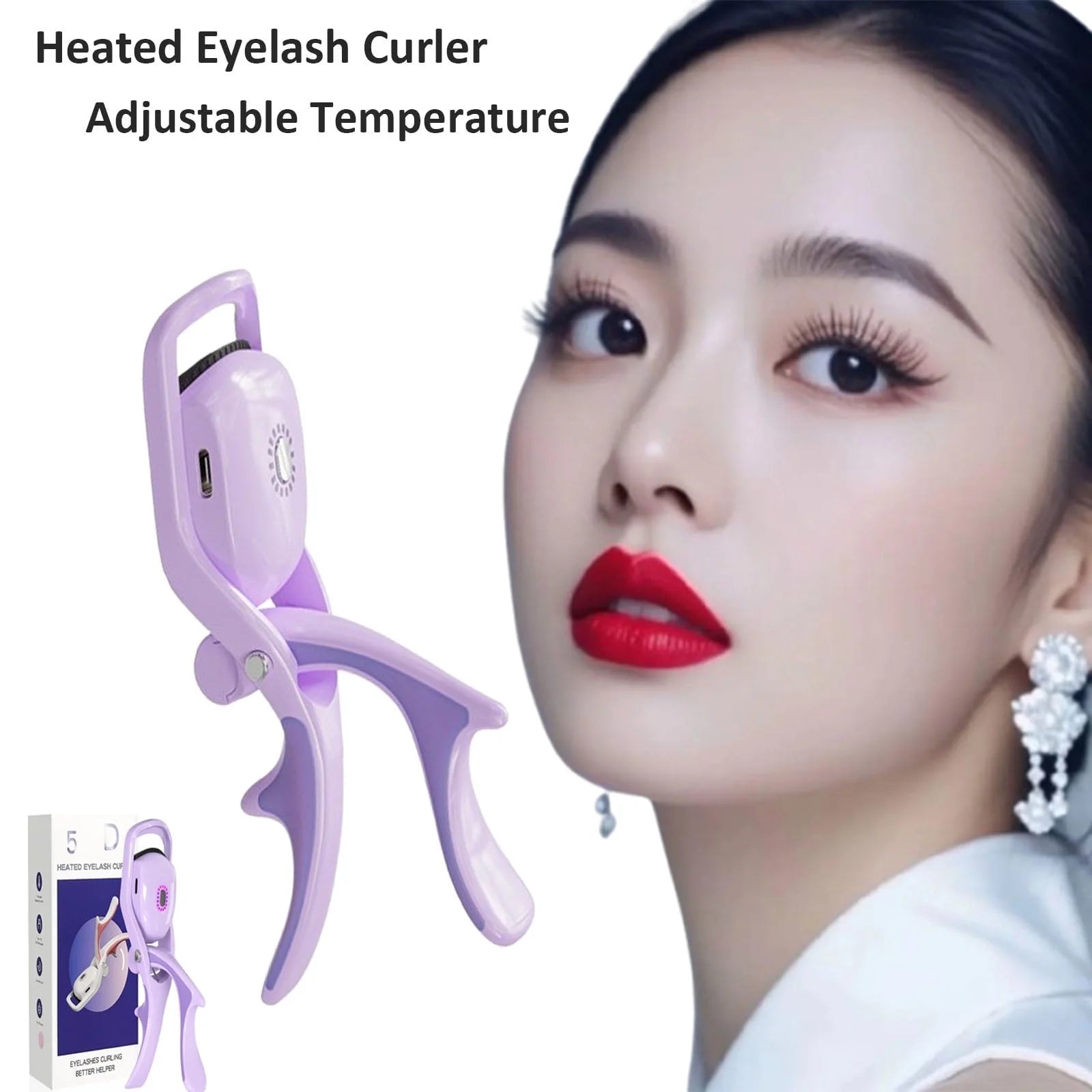 Rechargeable Heated Eyelash Curler, Fast 5S Heat Up, 24 Hours Long Lasting, Temperature Control, Safe Anti-Burn , Quick Natural Curling Purple Plastic