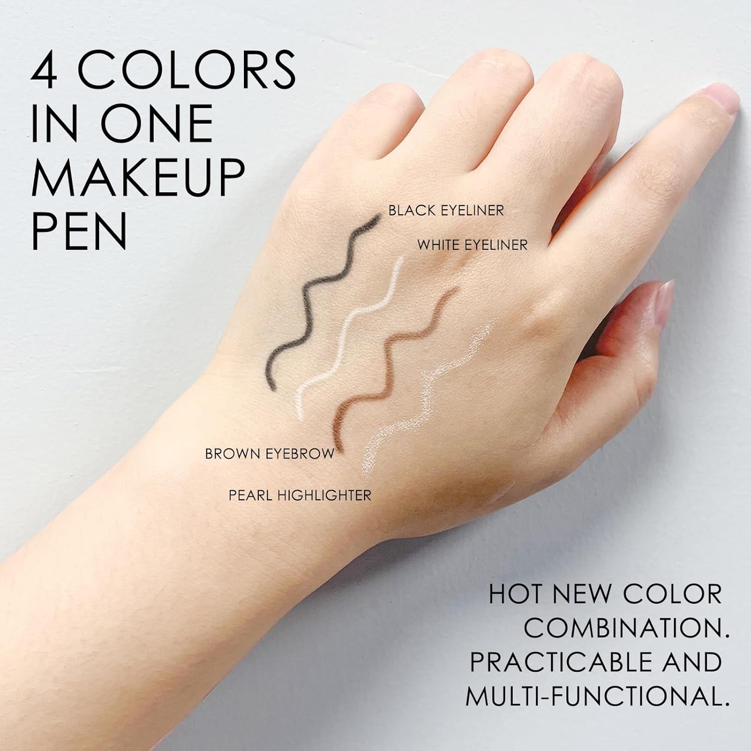 4-In-1 On-The-Go Travel Makeup Pen - Eyeliner in Black & White, Eyebrow Pencil in Brown, Highlighter - Smooth Glide, Easy Carry