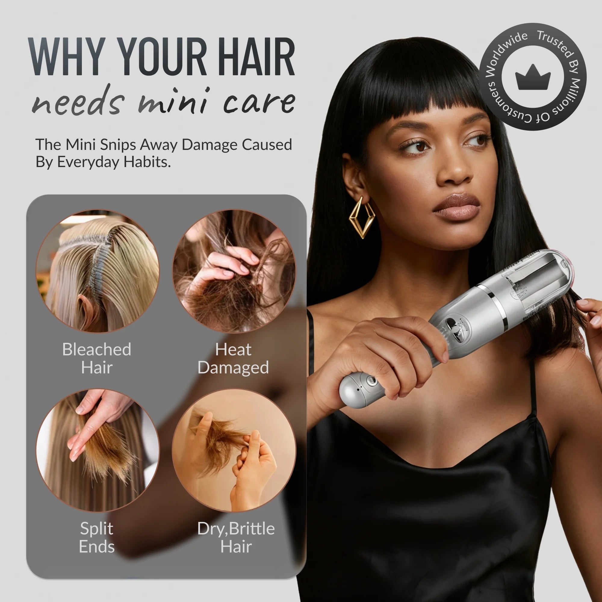 Mini - Split End Hair Remover for Damaged Hair, Fix Broken Brittle Straight Curly Frizzy Beauty Styling Tool - Silver