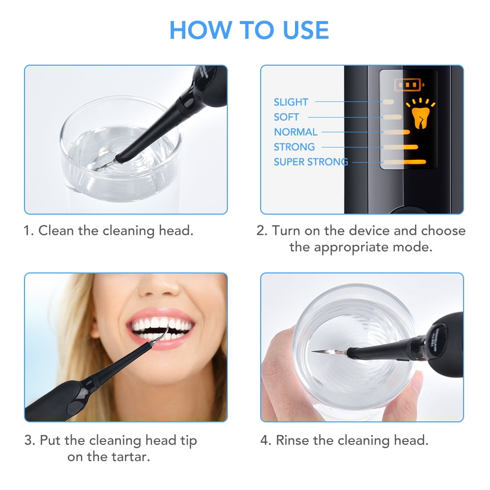Plaque Remover for Teeth, Ultrasonic Tooth Cleaner Electric Dental Calculus Remover Teeth Cleaning Kit with LED 5 Adjustable Modes 3 Replaceable Clean Heads for Remove Teeth Stain Plaque Calculus