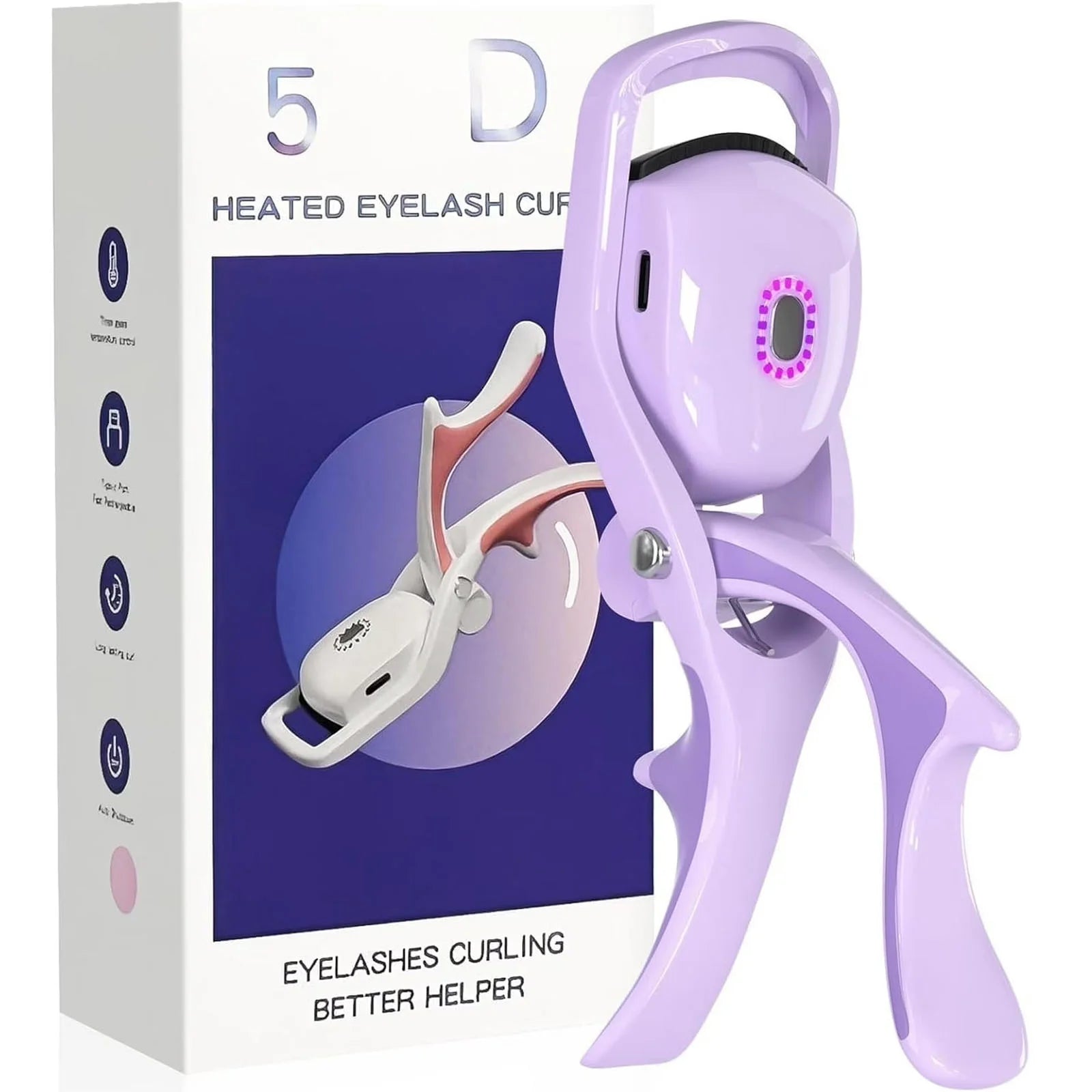 Rechargeable Heated Eyelash Curler, Fast 5S Heat Up, 24 Hours Long Lasting, Temperature Control, Safe Anti-Burn , Quick Natural Curling Purple Plastic