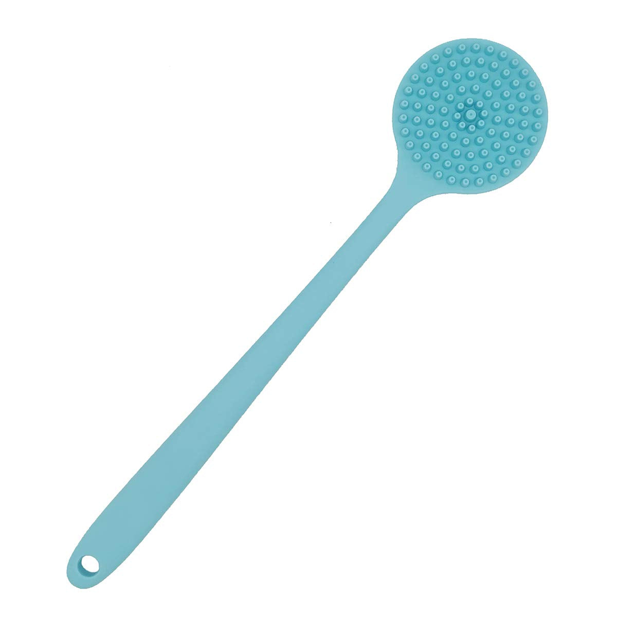 Soft Silicone Back Scrubber Shower Bath Body Brush with Long Handle (Blue)