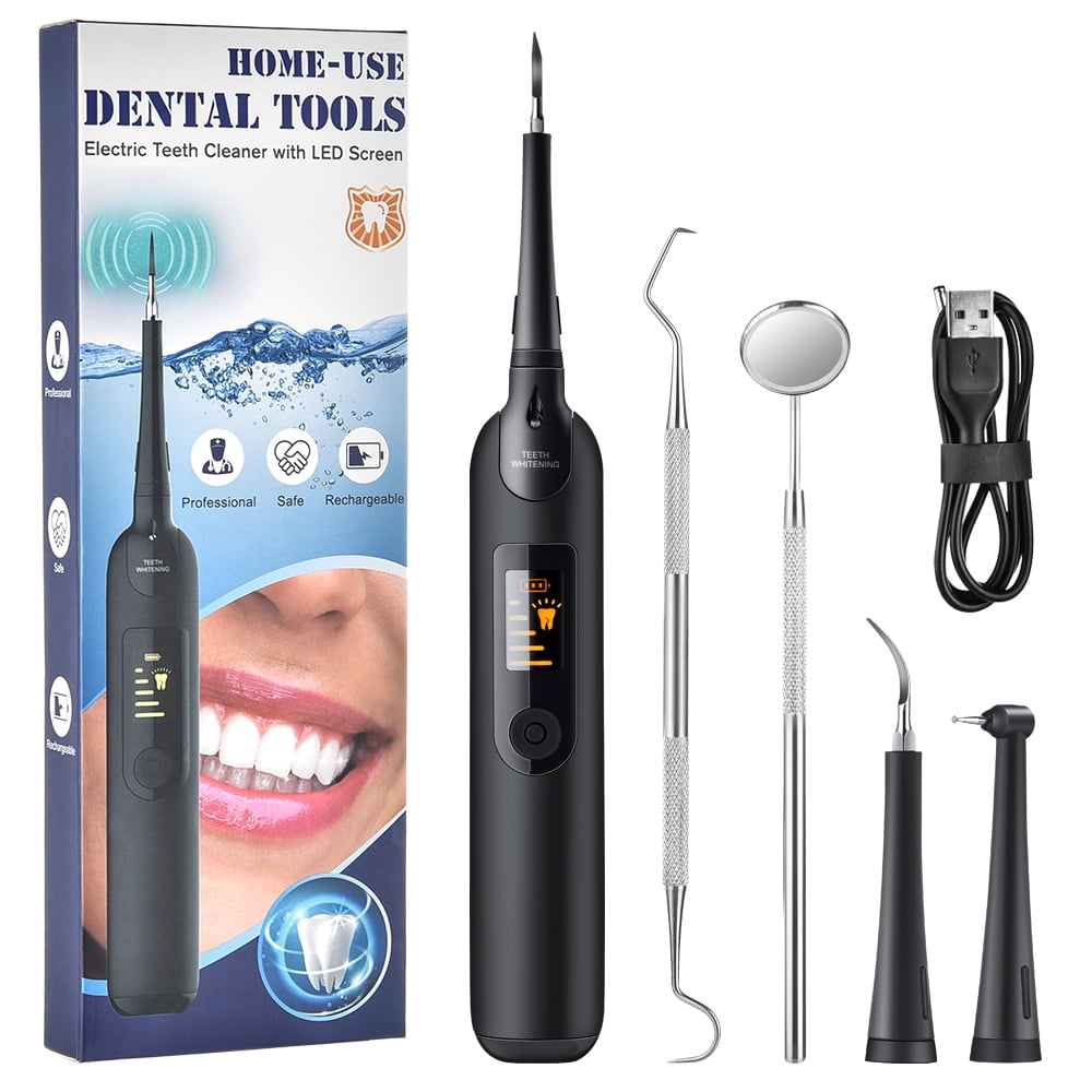 Plaque Remover for Teeth, Ultrasonic Tooth Cleaner Electric Dental Calculus Remover Teeth Cleaning Kit with LED 5 Adjustable Modes 3 Replaceable Clean Heads for Remove Teeth Stain Plaque Calculus
