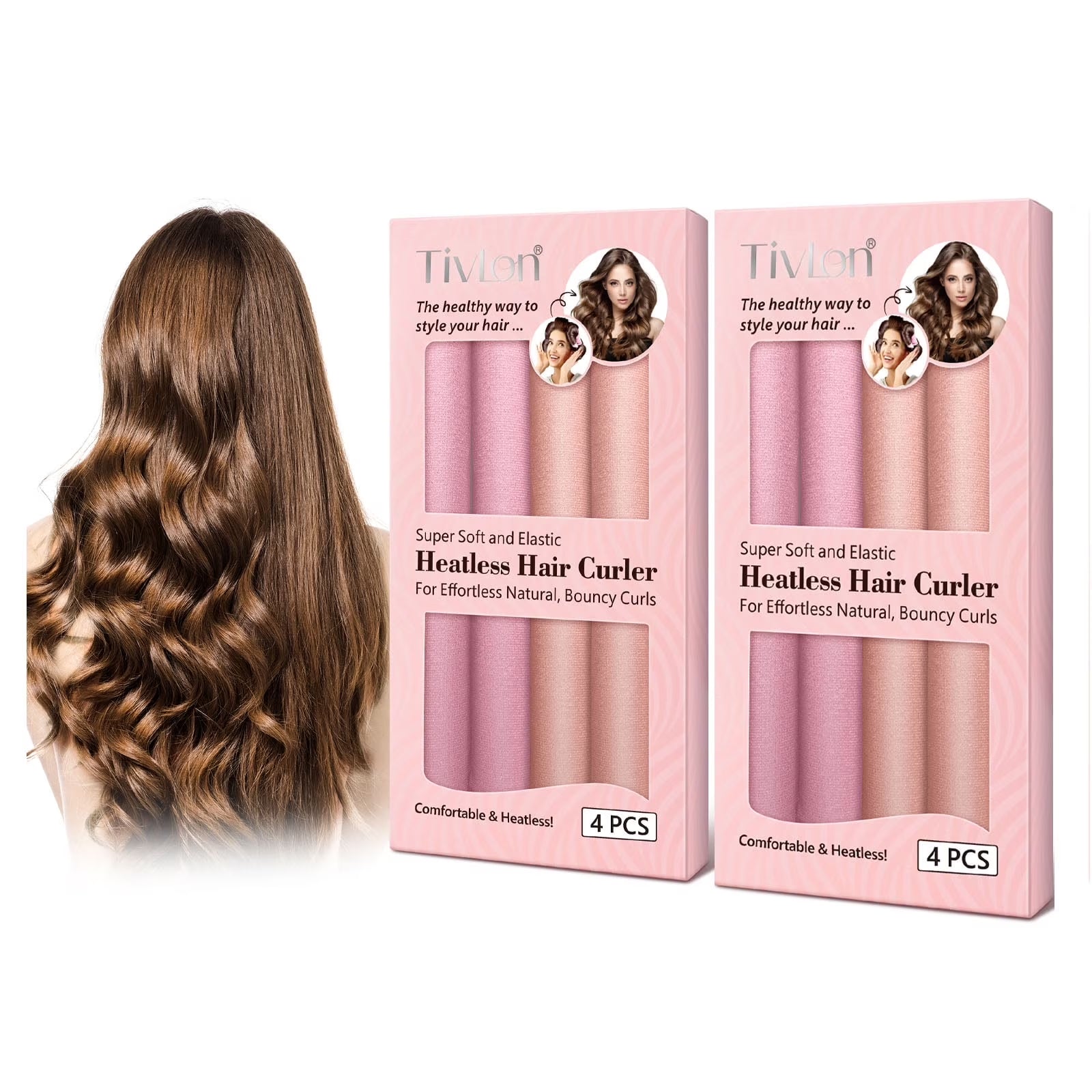 2 Pack Heatless Hair Curler-Flexi Rods with Hook-Heatless Curling Rod Headband for All Hair Types-For Effortless Natural, Bouncy Curls