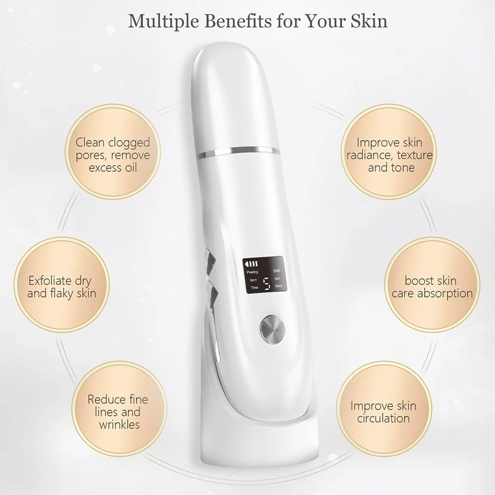 Skin Scrubber Ultrasonic Face Spatula Black Head Remover 4-In-1 for Deep Cleansing and Pore Extraction Face Tool Skin Care Women Gift