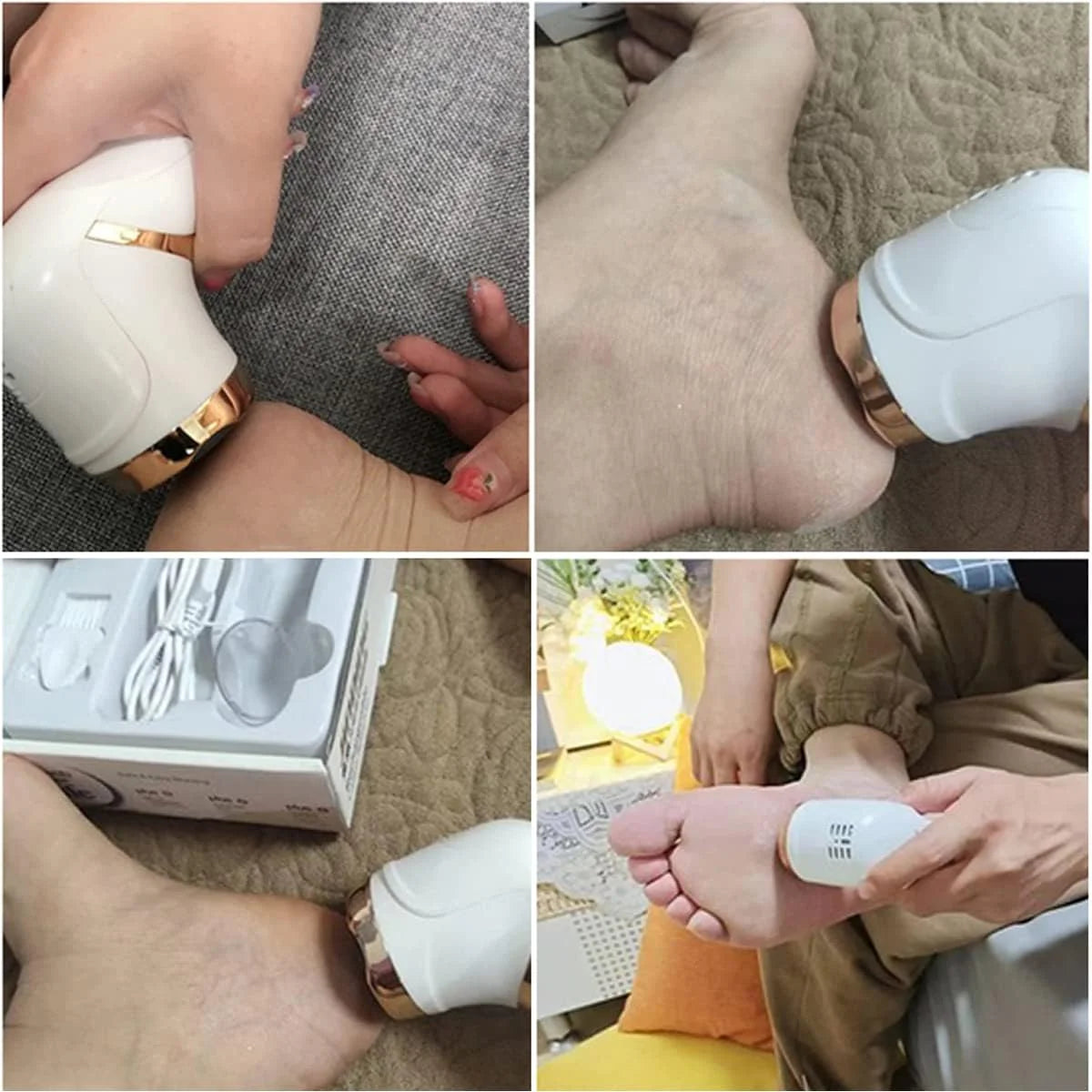 Electric Foot Callus Remover with Vacuum Cleaner, Rechargeable Foot File Dead Skin Remover with 2 Speed, 3 Grinding Head, LCD Display, Professional Kit for Foot Care White