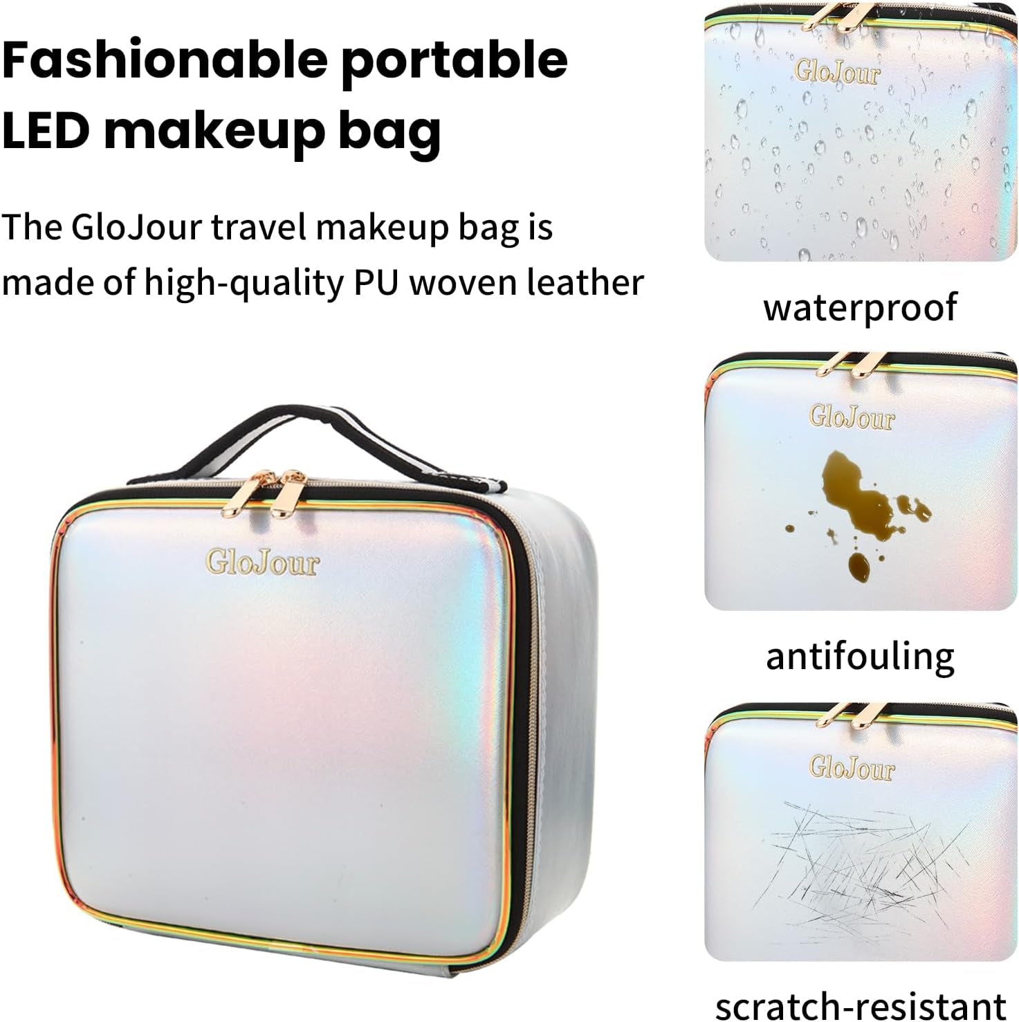 Makeup Bag with Led Mirror Travel Makeup Case with Lighted Mirror Designed with Partitions Waterproof Makeup Train Organizer with 3 Adjustable Brightness Color (Silver)