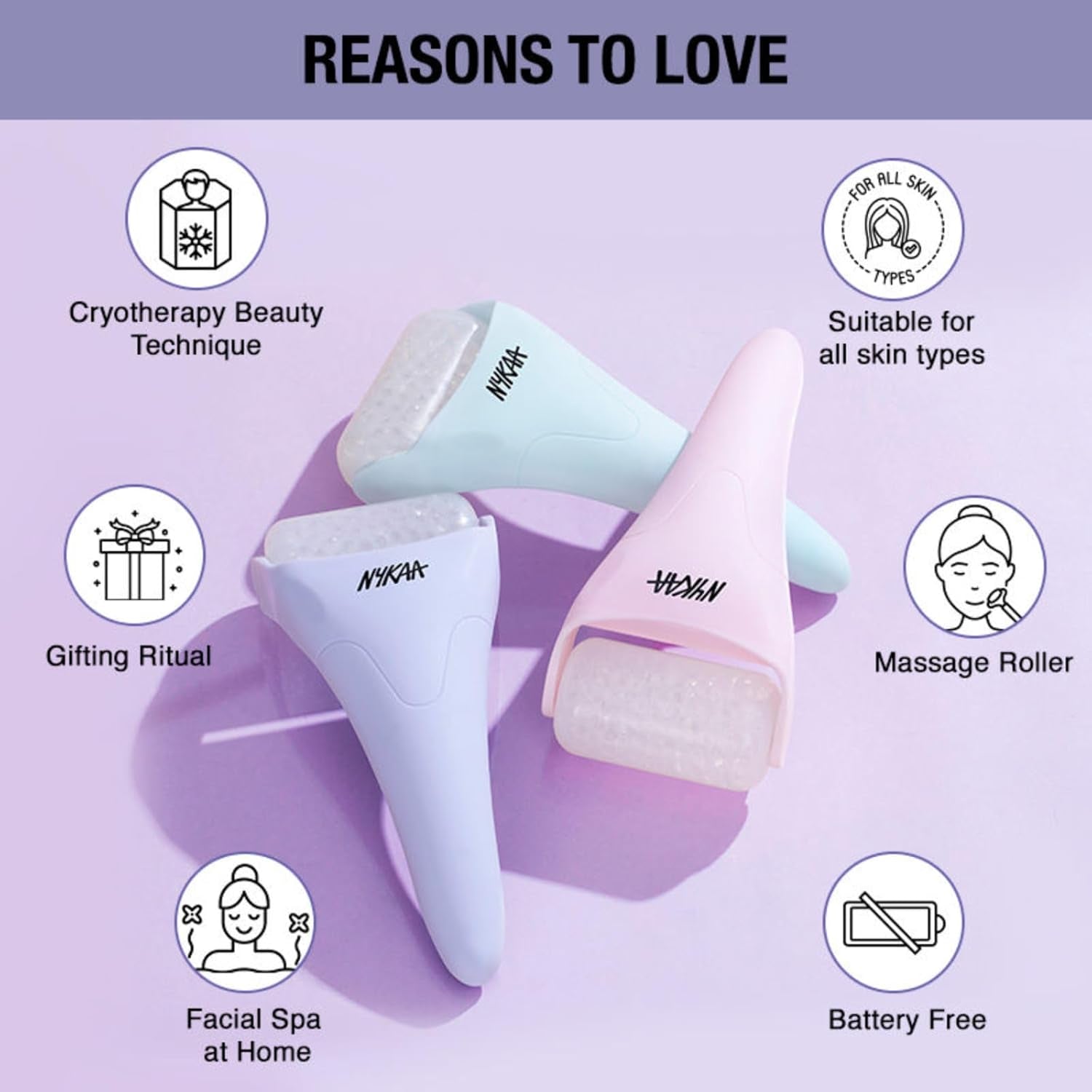 Ice Roller Massage for Face Toning - Reduces Clogged Pores - Improves Absorption - Releases Neck Stiffness - Lavender - 1 Pc