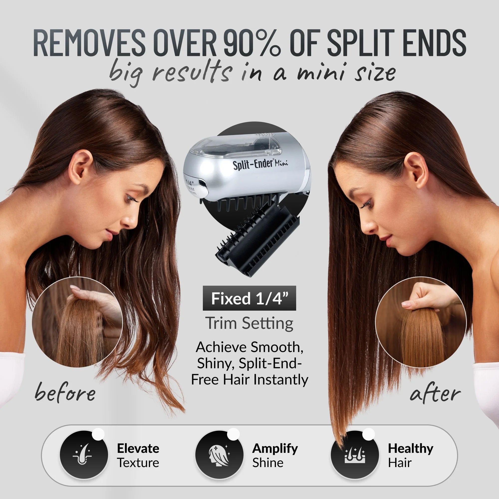 Mini - Split End Hair Remover for Damaged Hair, Fix Broken Brittle Straight Curly Frizzy Beauty Styling Tool - Silver