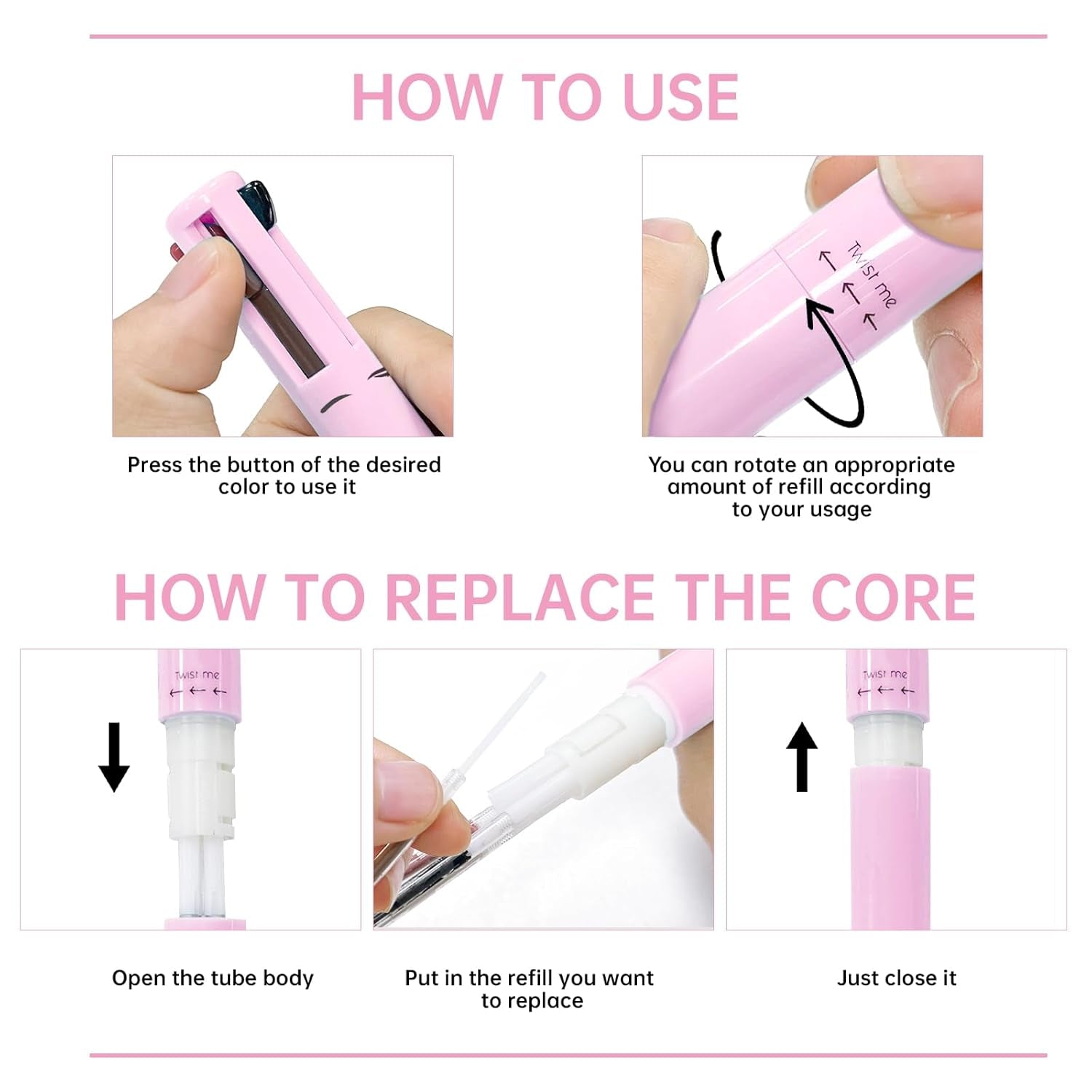 4 in 1 Makeup Pen, 4 Colors Eyeliner Eyebrow Lip Liner Highlighter All in One Beauty Pen, Waterproof Long-Lasting Multifunctional Travel Portable Makeup Pen with 4 Replacement Refill