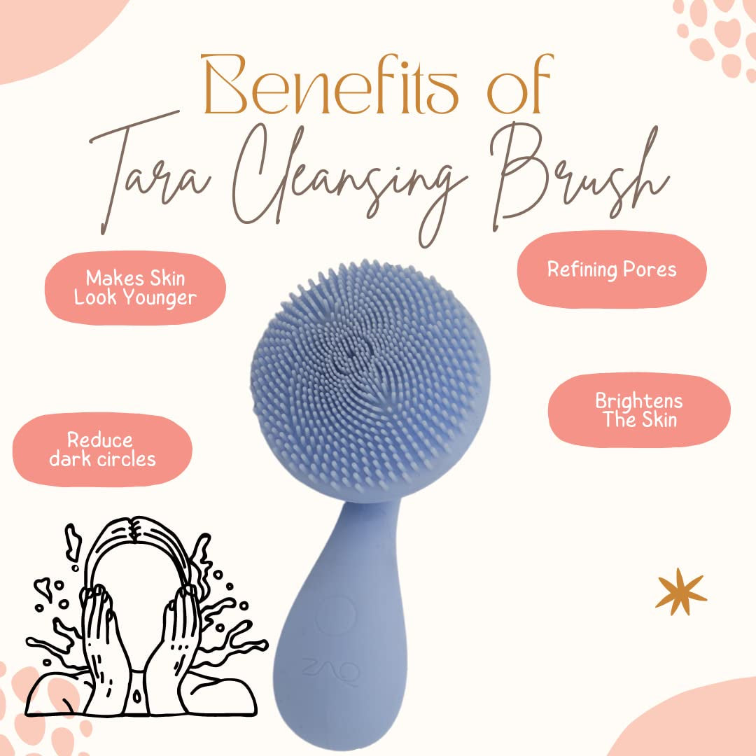 Tara Sonic Facial Cleansing Brush | Silicone Face Scrubber | Soft and Smooth Bristles Removes Dead Skin Cells and Makeup | for All Skin Types - Black