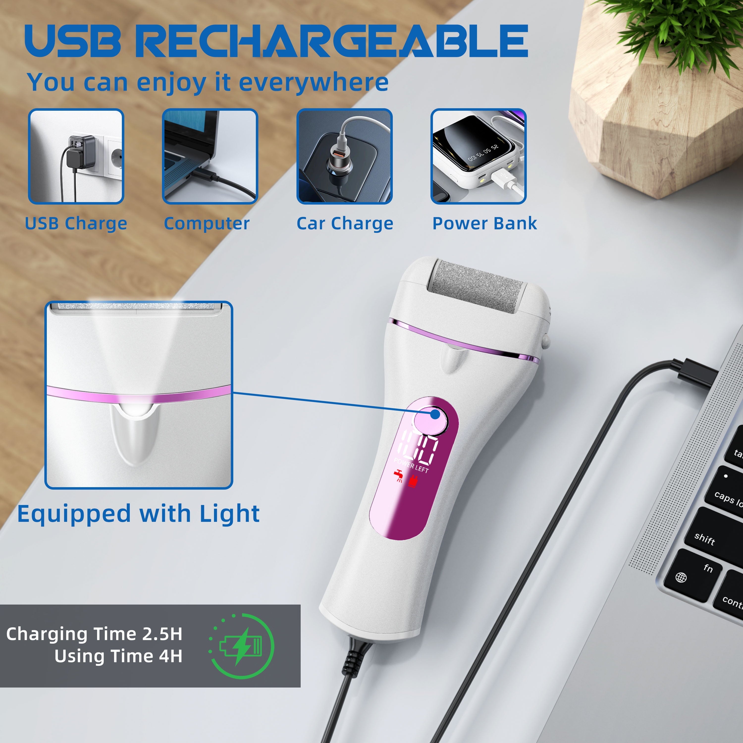 Electric Callus Remover for Feet, Portable Foot File with 18-In-1 Kit, Waterproof, 3 Roller Heads, 2 Speeds